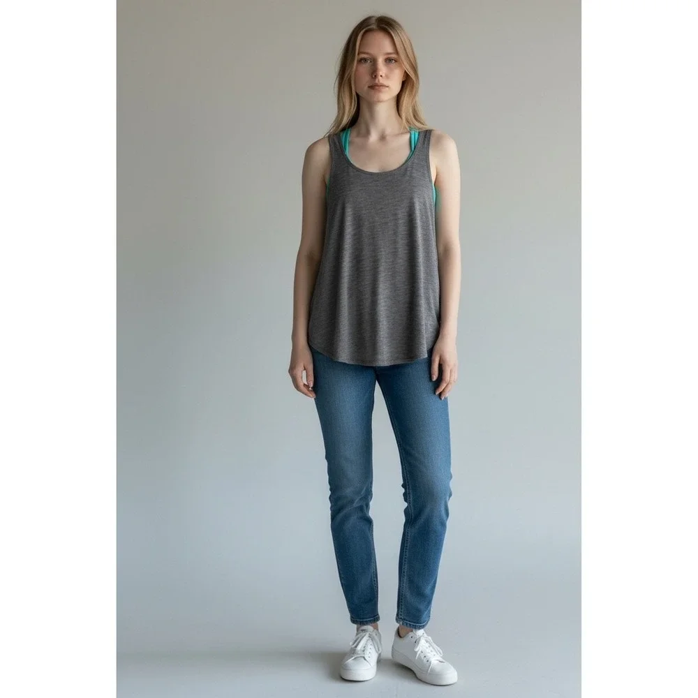 Lululemon‎ Athletica Gray Tank Top with Teal Straps